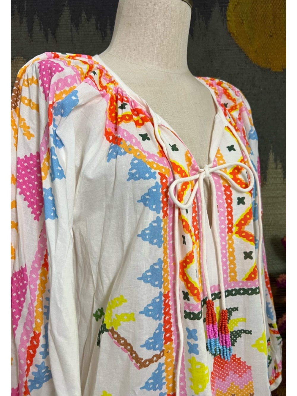 FARM Rio White Maxi Dress with Neon Pink, Yellow & Blue Embroidery - Picture 12 of 13